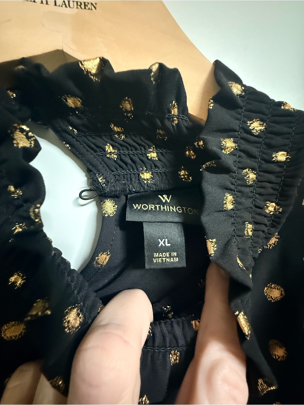 Worthington Black Blouse with Metallic Gold Polka Dots - Picture 5 of 7